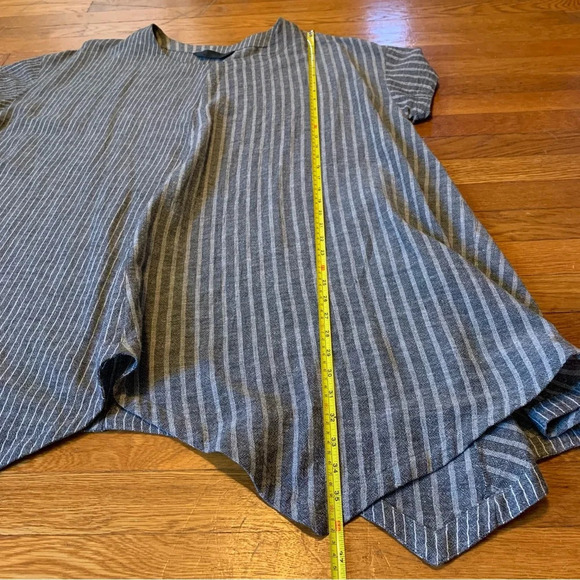 Moyuru Asymmetrical Pullover Oversized Cotton Linen Gray Striped Tunic Lagenlook - Picture 12 of 12